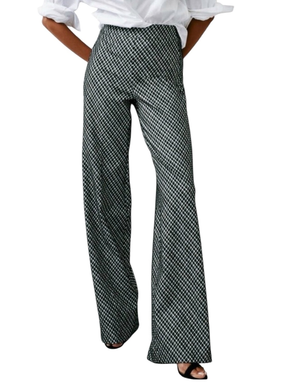 Spanx Ponte Jacquard Wide Leg Pant Black White Plaid Size M like new condition